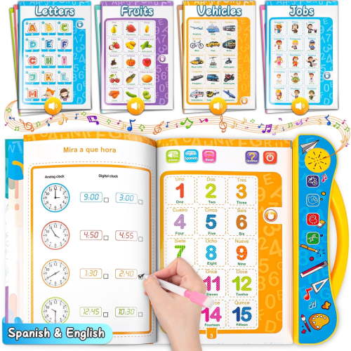 Sinifer Learn Spanish English for Kids 1-6, Spanish Talking Sound Books for Kid Toddler Baby