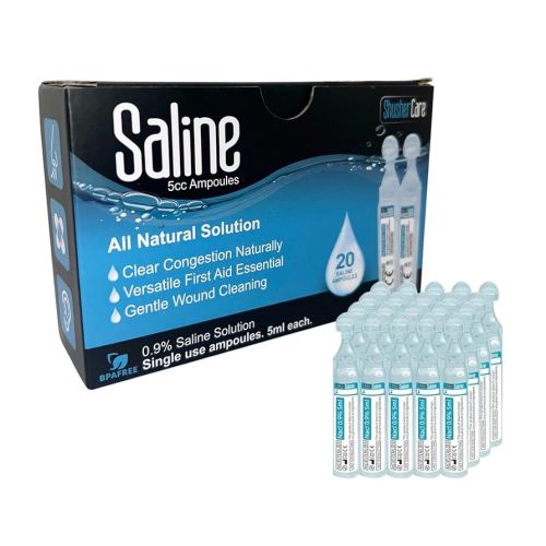 Saline Ampoules - Saline Solution for Nebulizer, Sodium Chloride 0.9% for Nose & Eyes, Nasal Cleanse for Babies, Kids, & Adults, Sterile Nasal Care, Wound Cleansing - 20 Count (5ml Each)