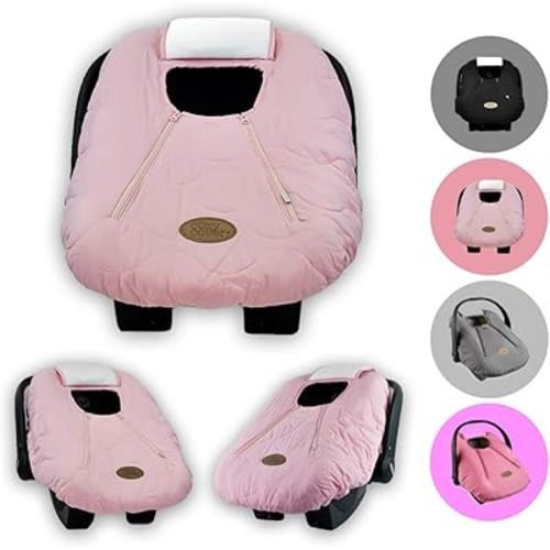 CozyBaby Insulated Cozy Cover Quilt Infant Car Seat Cover for Babies, Weather-Resistant, with Dual Zipper Design and Face Shield, 0-12 Months, Pink