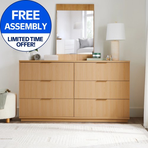 Better Homes & Gardens Lillian Fluted 6 Drawer Dresser, Natural Pine Finish