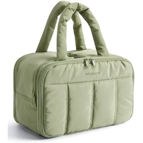 BAGSMART Travel Toiletry Bag, Puffy Large Toiletry Bag for Women, Lightweight Cosmetic Makeup Bag Organizer with Handle for Traveling, Accessories, Essentials, Toiletries (Green)