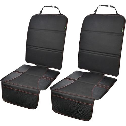 PIDO Car Seat Protector for Child Seat, 2 Pack Carseat Protectors with Waterproof Fabric and Non-Slip Backing, Thick Padding Seat Covers for Car Seats, Black with Red Stitching