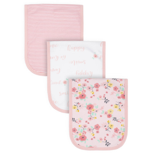 Gerber Baby Girl Burp Cloths, Floral/Pink Stripes, 3 Piece