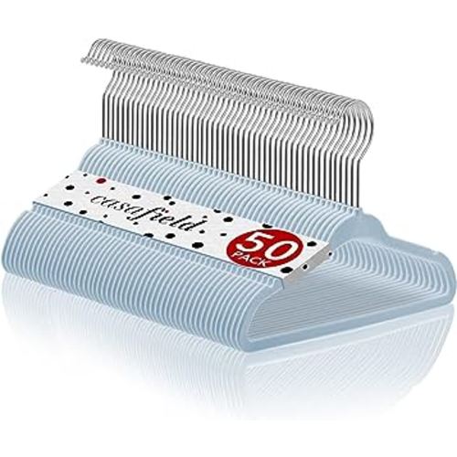 Casafield 50 Velvet Baby Hangers - 11" Size for Infant & Toddler Clothes - Light Blue