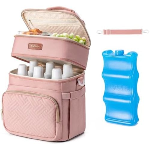 Insulated Breastmilk Cooler Bag with Ice Pack - Holds 6x9oz Bottles, Leakproof Double Layer, Baby Bottle Cooler Bag with Adjustable Strap for Nursing Moms, Daycare & Travel