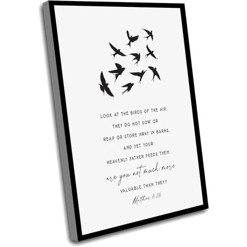 Chic Living Room Decor,Look At The Birds Of The Air Matthew 6:26 Bible Verse Wall Art Print Scripture Printable Baptism Gift Farmhouse Nursery Christian Print,12x16 Inch Framed Wall Art