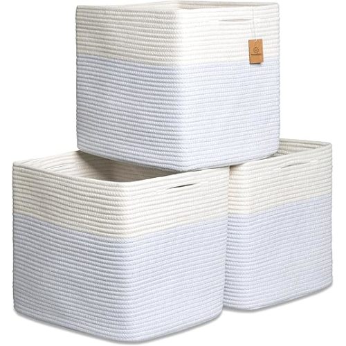NaturalCozy 13x15x13 Kallax Storage Cubes Bins, 3 Pack | Cotton Rope Cube Storage Bin Woven Baskets for Organizing | Kallax Insert Storage Baskets for Shelves Organizer, Kids Toy, Closet Baby Nursery