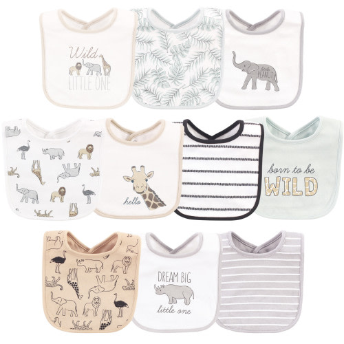 Hudson Baby Cotton Bibs, Modern Neutral Safari