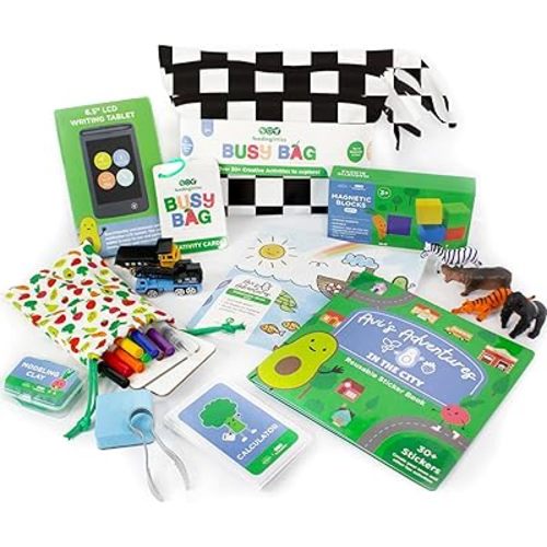 BapronBaby Feeding Littles Busy Bag (Black Checkerboard) - Toddler Travel Activity Kit, Restaurant Activity Kit for Independent and Family-Wide Play, Age 3+
