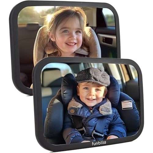 Funbliss Baby Car Mirror for Rear Facing Seat,360° Rotation, Safety Certified Shatterproof Acrylic Glass, Clear Wide View,Infant Mirror for Car Seat Rear Facing