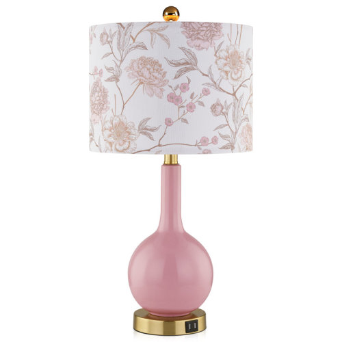 House of Hampton® Gawronski 24 in. Pink Ceramic USB Table Lamp with Floral Lampshape and Free LED Bulb & Reviews | Wayfair