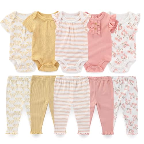 falianni Baby Boy Girl 10 Piece Combined Type Clothing Set Cotton Baby Bodysuits and Pants Set Home Outdoor Infant Clothes