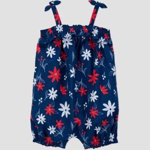 Carter's Just One You® Baby Girls' Floral Romper - Red/White/Blue 6M: Cotton Poplin, Crotch Snap, Sleeveless