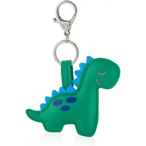 Itzy Ritzy Puffy Diaper Bag Charm, Purse Charm and Keychain; Vegan Leather Charm Features A Durable Hinged Clasp and Modern Puffy Design; Green Dinosaur