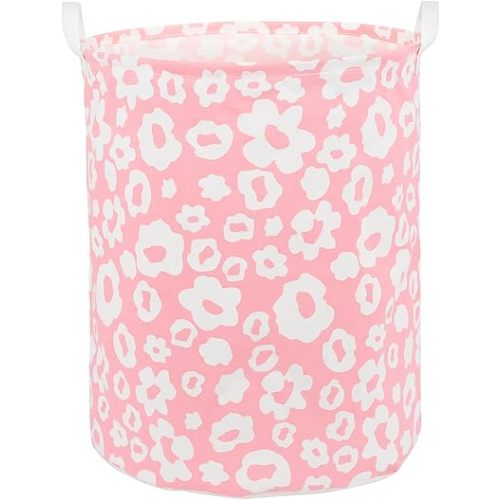 Foldable Baby Laundry Basket Hamper for Nursery Girl kids Clothes laundry hamper basket Portable Tall Collapsible Cute Laundry Basket Organizer, Nursery Storage Basket with Handles (Pink Flowers)