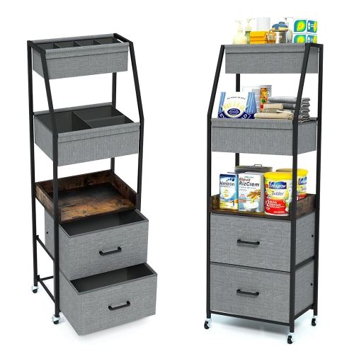 Baby Diaper Caddy Organizer and Storage - 5 Tier Rolling Cart with Dividers and Drawers, Mobile Utility Cart with Wheels for Nursery, Bedroom, Changing Table & Crib