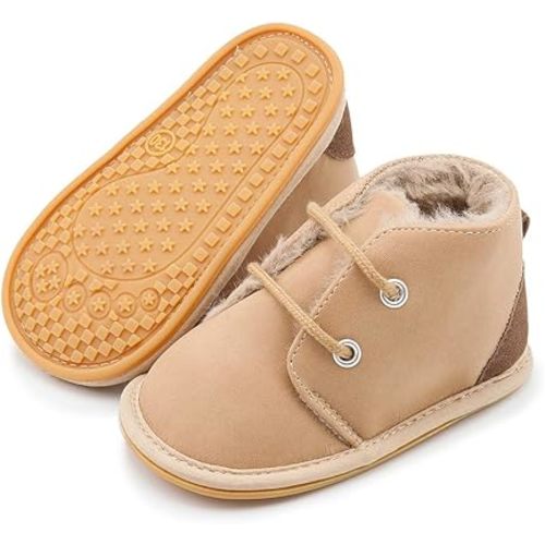 Miamooi Infant Baby Boys Girls Booties Newborn Cozy Fleece Warm Winter Boots Toddler Non-Slip Lace Up First Walking Shoes