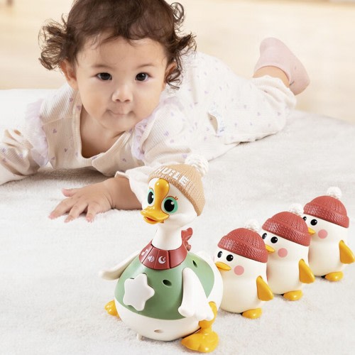 Tummy Time Duck Family Toy, Walking Duck with Baby Ducks, 3 Pack Light up Swinging Crawling Toys for 6-12 Months Toddlers Boy Girl, for 1 Year Old Boy Learning to Walk