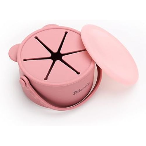 Snack Cups for Toddlers, Baby Snack Containers, Silicone Toddler Snack Cups No Spill, Food Catcher with Lid & Bucket-like Handle, BPA Free & Dishwasher Safe, 9 Ounce Rose