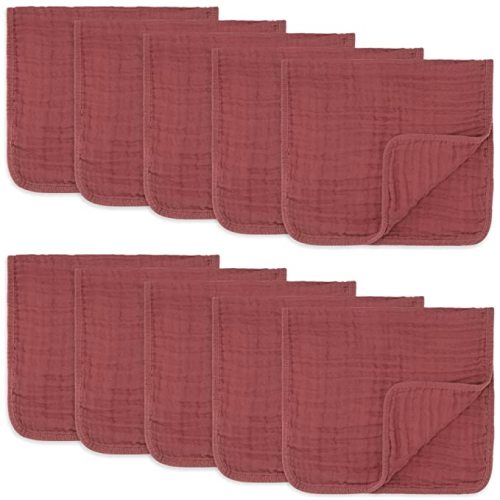 Comfy Cubs Muslin Burp Cloths Large 100% Cotton Hand Washcloths for Babies, Baby Essentials 6 Layers Extra Absorbent and Soft Boys & Girls Baby Rags for Newborn Registry (Wine 10-Pack, 20" X10") - 10-Pack 20"X10"