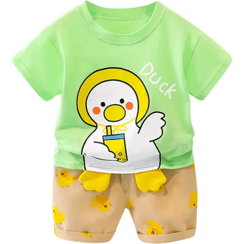 Summer Boys Toddler Cartoon Duck Printed Short Sleeve T-shirt Tee Tops+Shorts Loose Homewear,Girl 12-18 Months