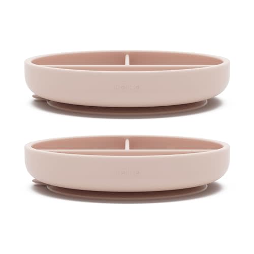 Lalo Suction Plates - 2 Pack, 100% Silicone Non-Toxic BPA-Free Baby Plates with Suction Base To Prevent Accidental Tip-Overs - Suction Plates for Toddlers With Three Divided Sections - Grapefruit