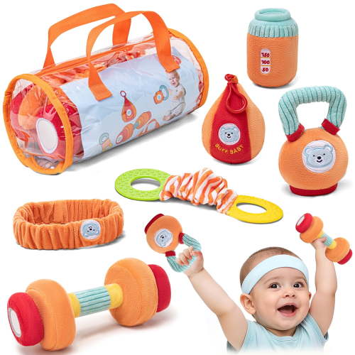 Baby Toys 0-12 Months, Workout Plush Toy with Rattle for 0-3-6 Month, Sensory Montessori Toys for Babies 6-12-18 Month, Baby Boys Girls Birthday Shower Gifts for 7 8 9 10 Month