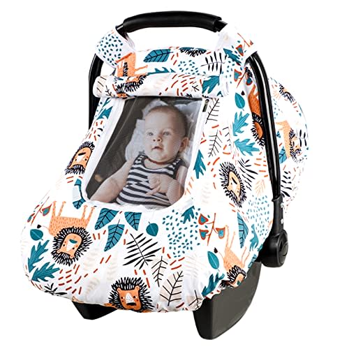Baby Car Seat Cover, Winter Car Seat Covers for Babies, Carseat Cover Boy, Mink Carseat Canopy with Window, Cozy & Warm Cover, Lion