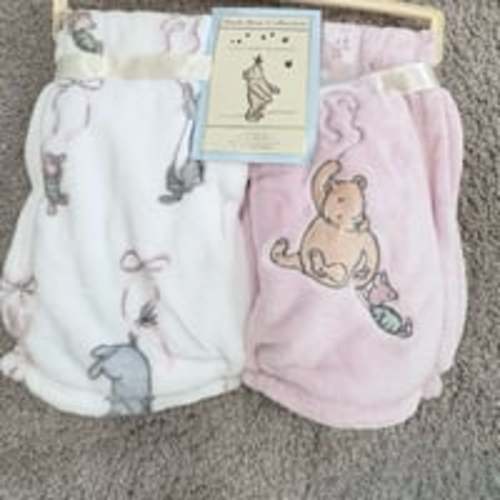 Winnie the Pooh Baby Blanket Set 2 Pack Soft Plush Nursery Pooh Bear Pink White