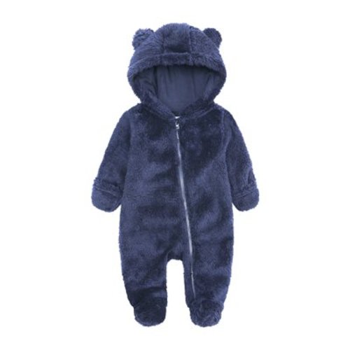 NOKIO Baby Girl Velvet Romper Pants Children's Jumpsuit Autumn And Winter Solid Color Thick Cute Cartoon Long Zipper Plush Climbing Suit Party Birthday Outing