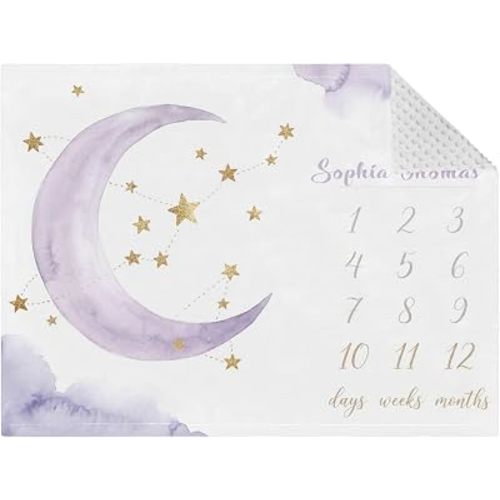 Custom Purple Celestial Moon Baby Blanket Dotted Backing Nursery Decor