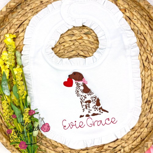 Valentine's Day Bib - Baby Shower Gift - Personalized Bib - Hearts Bib - Applique Embroidery/ Dog Bib/ German Shorthaired Pointer Bib / GSP