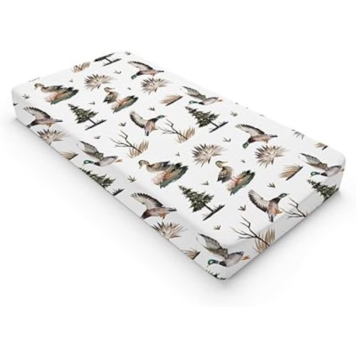 Mallard Duck Changing Pad Covers Duck Hunting Reeds Trees Diaper Changing Pad Covers Sheets for Girls Boys Soft Breathable Stretch Fitted Change Table Pad Mats Covers 32''x16''