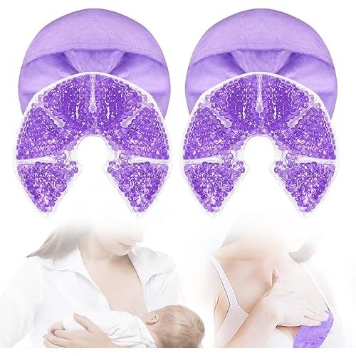 Hot Cold Gel Bead Breast Therapy Pack,Breast Ice Packs for Breastfeeding,Relief for Breastfeeding,Nursing Pain, Mastitis,Engorgement,Plugged Ducts, Boost Milk Let-Down & Production (#42 Purple)