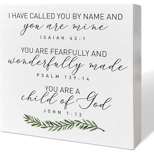 Nursery Desk Wooden Box Sign Decor, Fearfully & Wonderfully Made, Nursery Scripture Decor Newborn Baby Kid Children Room Desk Bible Verse Religious Decoration Baby Shower Christian Baptism Gifts
