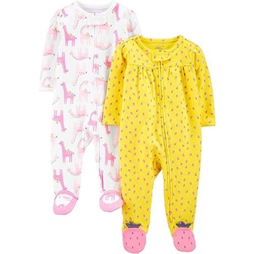 Simple Joys by Carter's Baby Girls' Cotton Footed Sleep and Play, Pack of 2