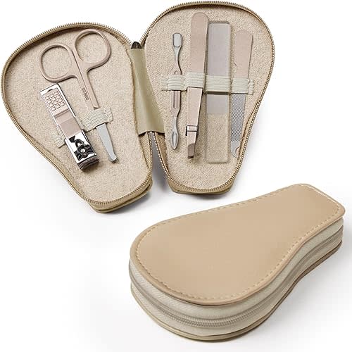 haakaa Baby Nail Clippers, 6-in-1 Baby Nail Care Kit with PU Storage Case, Nail Scissor, Cuticle Pusher, 2 Nail Files, Nail Clipper & Tweezer, Baby Manicure Set for Babies (Wheat)