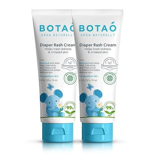 BOTAO Baby's Natural Diaper Cream | Organic Diaper Cream EWG Verified | Naturally Soothes Baby Rashes | Baby zinc Ointment Natural | For Sensitive Skin with Aloe Vera & Calendula, 2.5Oz (2 Pack)