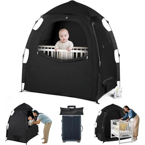 Pack N Play Blackout Cover Sleep Pod - Baby Sleep Tent 1-Click Set Up Portable, Crib Blackout Canopy Cover Block 95% Light Suitable for Babies and Toddlers