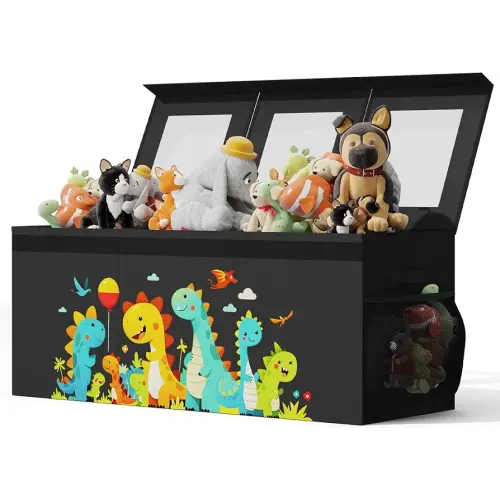 BBLIKE Extra Large Toy Box - Collapsible Sturdy Toy Storage Organizer with Visible Window, Kids Box Chest Bin Bsaket Storage Organizer for Living Room, Playroom, Bedroom, Nursery, Black