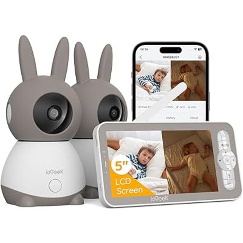 ieGeek 2K Baby Monitor with 2 Cameras, 5" Split-Screen WiFi Baby Camera, 2 Way Audio, Motion & Cry Detection, Temperature Humidity Sensor, Night Vision, Free Smart Phone App & Wireless Screen Control
