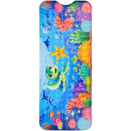 Reetual Cartoon Baby Bath Mat – Non Slip Kids Bathtub Mat for Toddlers, 40" x 16", Suction Cups & Drain Holes, Machine Washable (Turtle)