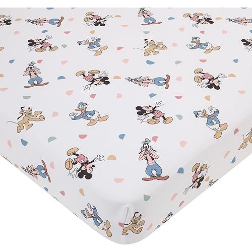 NoJo Disney Mickey Mouse Light Blue, White, and Tan Donald Duck, Goofy, and Pluto Super Soft Nursery Fitted Crib Sheet