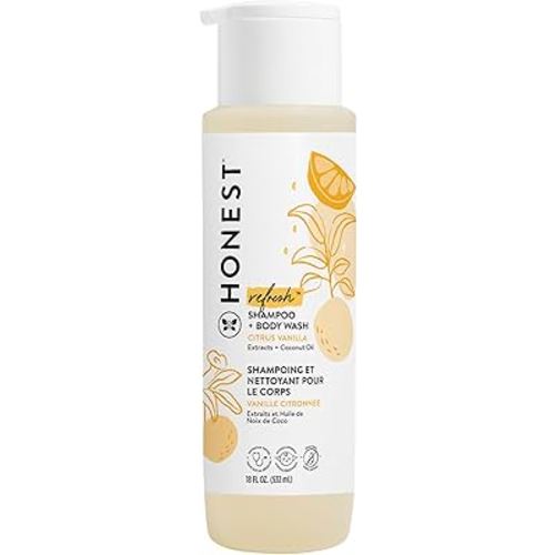 The Honest Company 2-in-1 Cleansing Shampoo + Body Wash | Gentle for Baby | Naturally Derived, Tear-free, Hypoallergenic | Citrus Vanilla Refresh, 18 fl oz