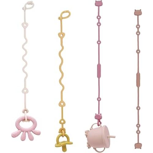 ALVABABY 4 Packs Silicone High Chair Toys Straps BPA Free Pacifier Holder Smoother Clips For Baby Boy Girl Bottle Car Seat Travel 4GJL03-CA