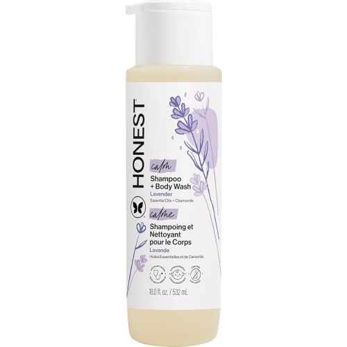 The Honest Company 2-in-1 Cleansing Shampoo Body Wash Gentle for Baby, Naturally Derived, Tear-free, Hypoallergenic, Lavender Calm, 18 fl oz