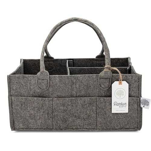 Parker Baby Diaper Caddy - Nursery Storage Bin and Car Organizer for Diapers and Baby Wipes - Charcoal, Large