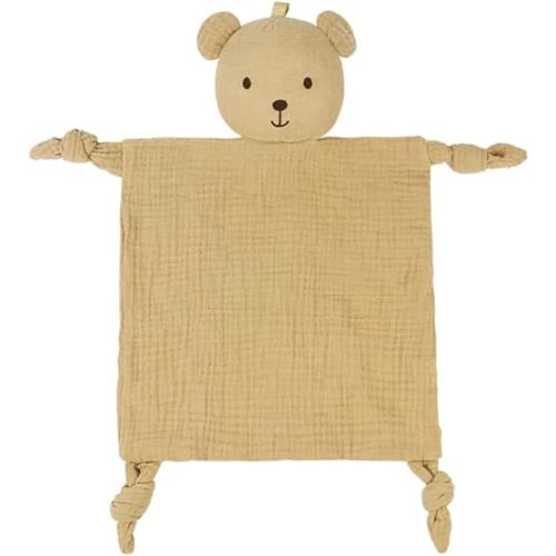 Organic Cotton Muslin Lovey Blanket, Organic Cotton Muslin Bear Security Blanket Soft & Breathable Baby Gifts for Boys and Girls