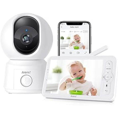 ARENTI Video Baby Monitor with Camera and Audio, 5" Smart Baby Camera Monitor with Free Phone App, 1080P, VOX, PTZ, One-Touch Call, Temp Sensor, Lullaby, Night Vision, Auto Tracking, 2-Way Talk