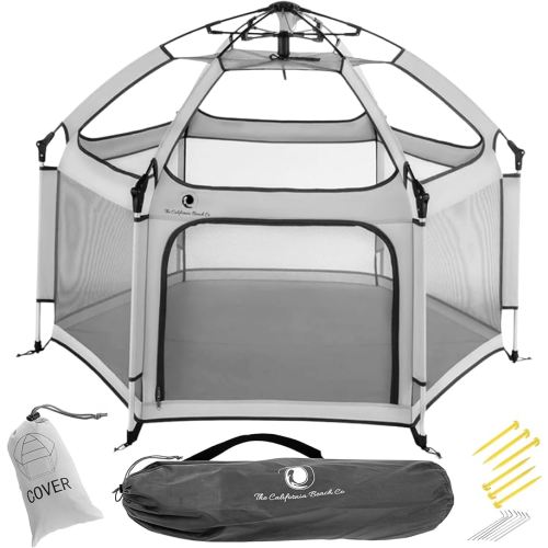 Light Grey POP 'N GO Baby Playpen - Indoor & Outdoor Playpen for Babies and Toddlers - Baby Beach Tent, Foldable, Portable W/Canopy & Travel Bag - Pop Up Pack and Play Yard